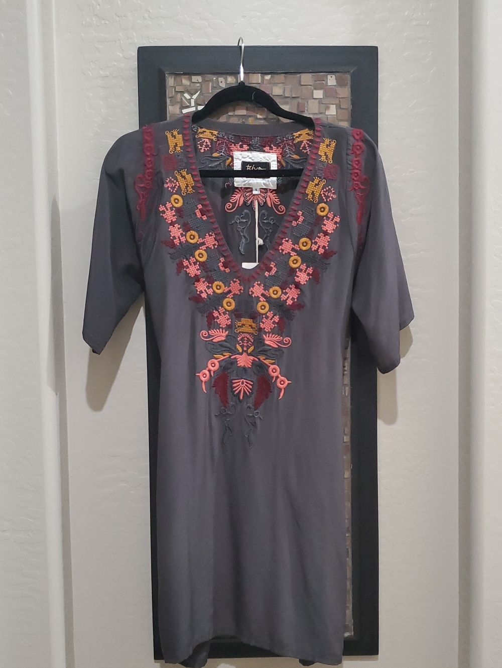 Embroidered Silk Gray Tunic